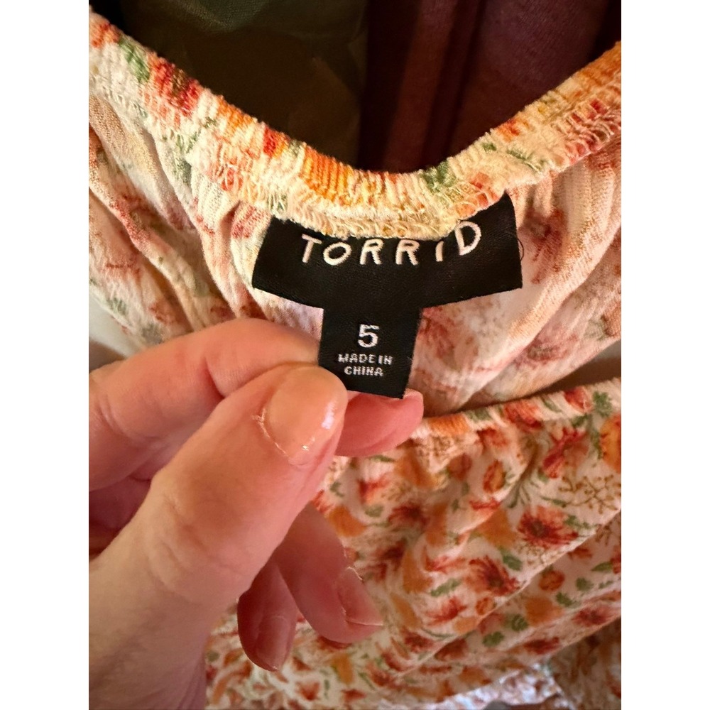 416. Torrid Cottagecore Floral Lace Up Back Boho Babydoll Top Size 5XL - Picture 5 of 6
